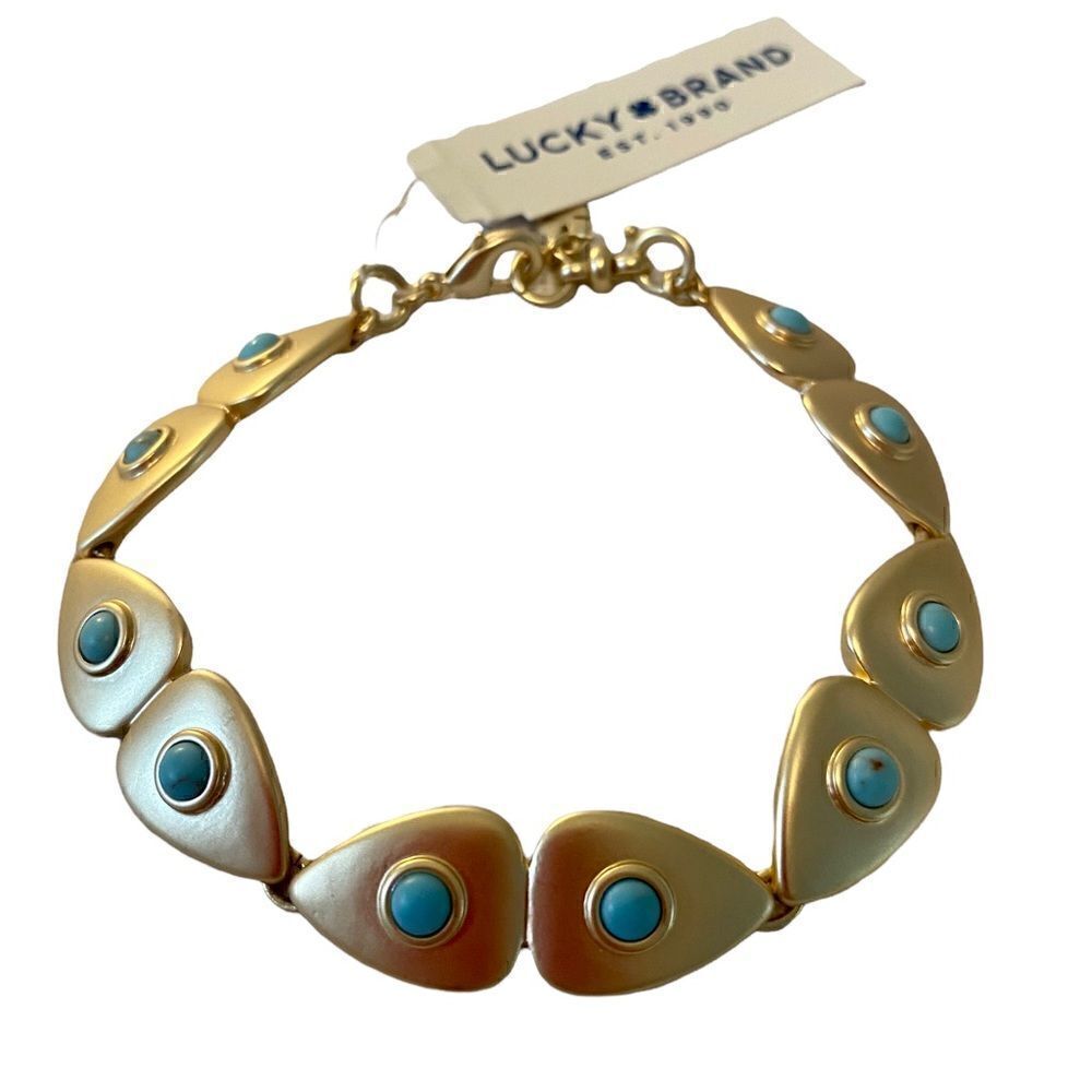 Lucky Brand Matte Gold & Faux Turquoise beaded bracelet.